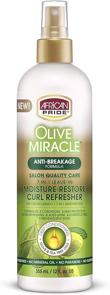 African Pride Olive Miracle 7-In-1 Leave-In Moisture Restore Curl Refresher Spray 12oz