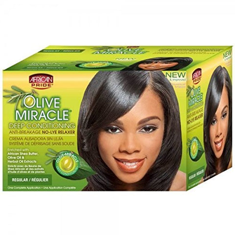 African Pride Olive Miracle Anti-Breakage Formula & Deep Conditioning No-Lye Relaxer Super